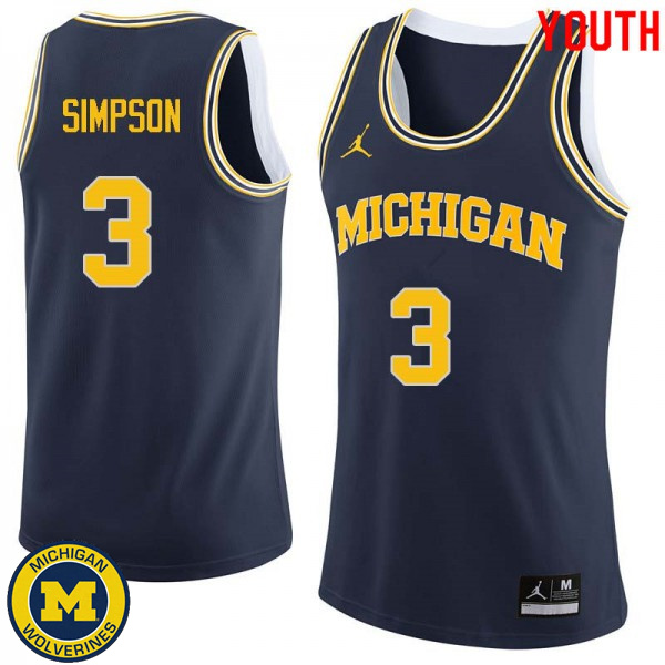 Youth Michigan Wolverines #3 Zavier Simpson Navy Official Basketball Jersey